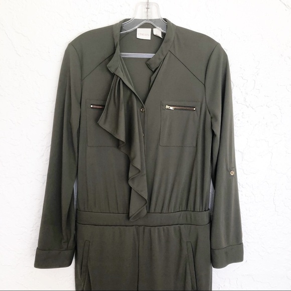 Chico’s Army Green Ruffled Utility Pantsuit Jumpsuit Womens Small - Picture 4 of 8